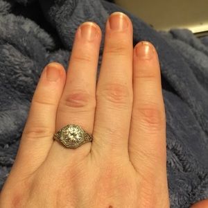 Platinum and CZ Art Nuevo Engagement Ring